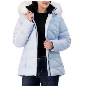Nautica Women's Puffer Jacket Removable Hood LIGHT BLUE NWT